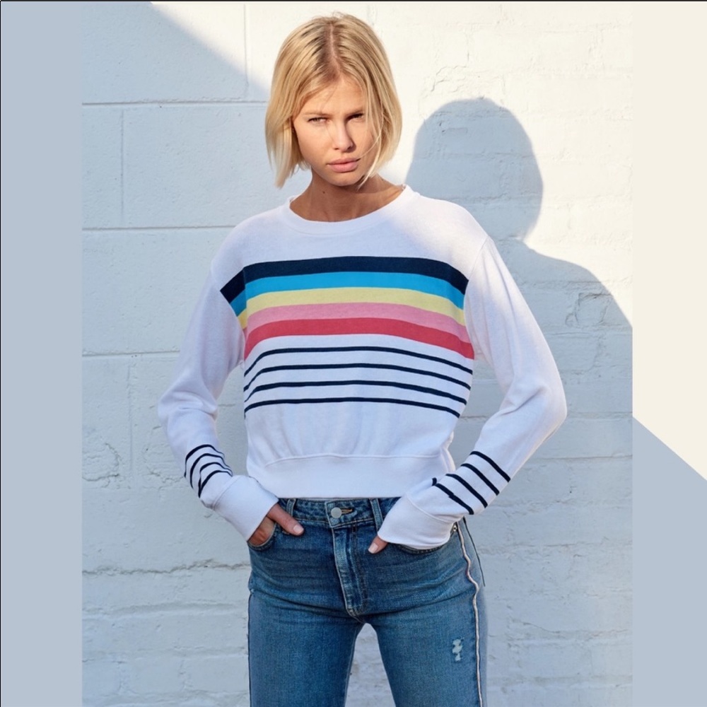 Sundry Stripes Crop Blouson Sweatshirt